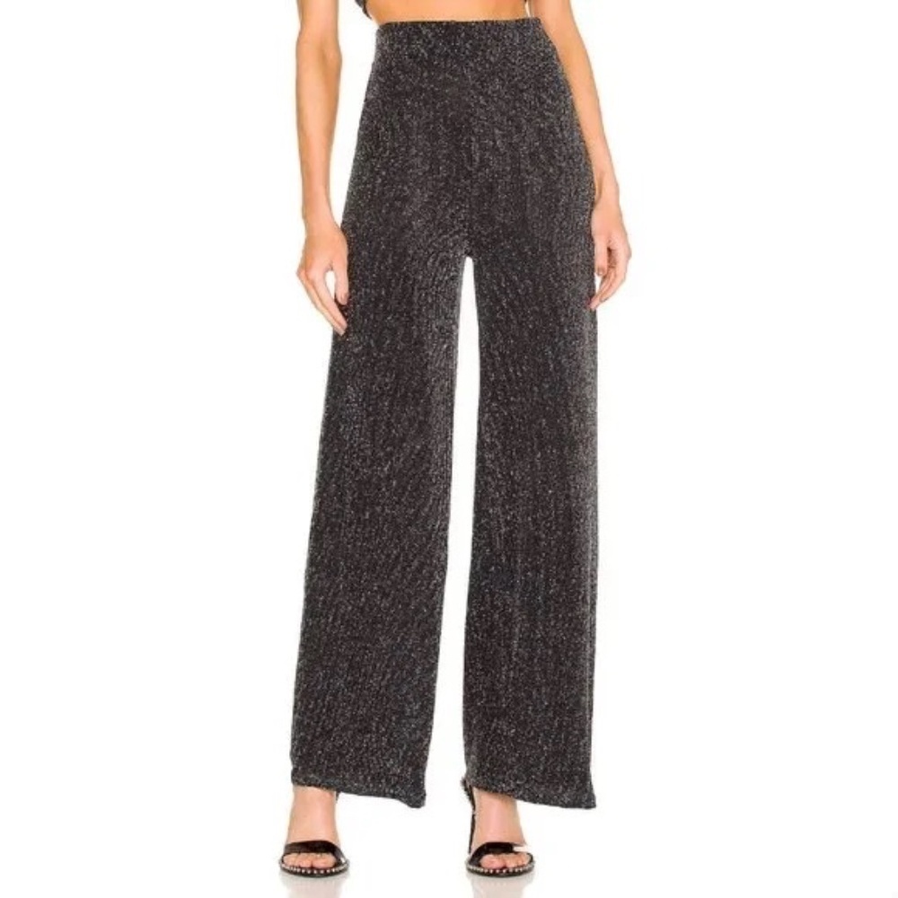 Alix NYC Eames Wide Leg Pants Womens Black Silver Metallic High Rise